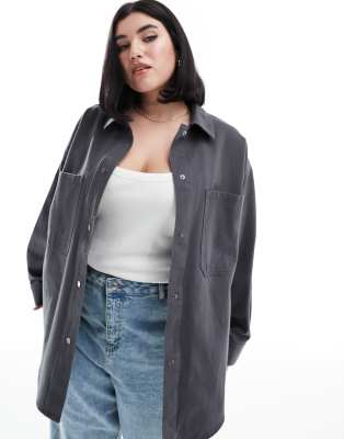 Asos Design Curve Oversized Twill Jacket In Charcoal-Grey
