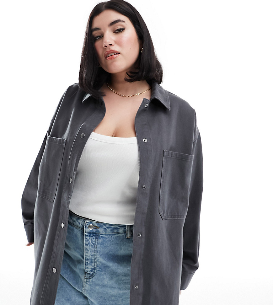 Asos Curve Asos Design Curve Oversized Twill Jacket In Charcoal-gray