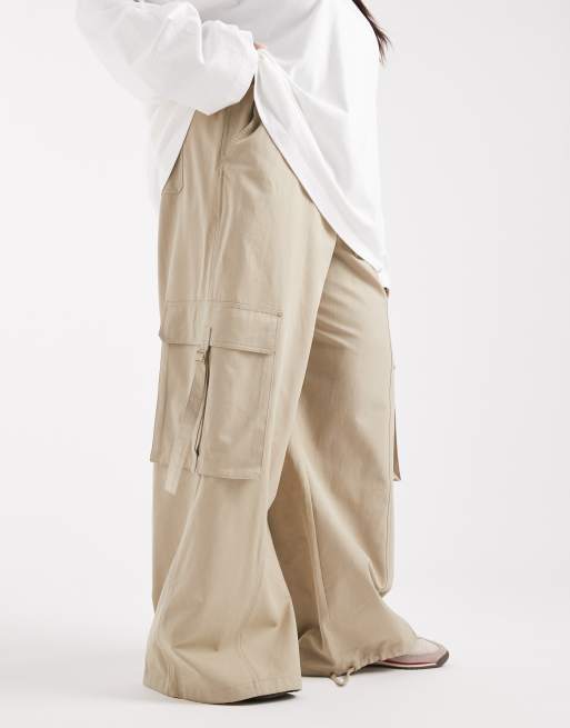 ASOS DESIGN Curve oversized utility pull on pants in washed camel, 3 of 5