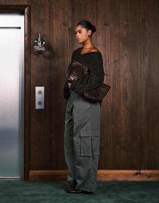 Asos Design Curve Oversized Utility Pull-on Pants With Tab Detail In Gray