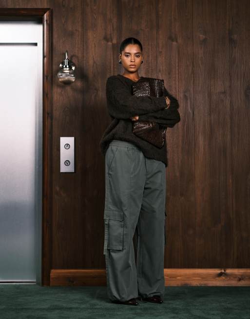 ASOS DESIGN Curve oversized utility pull-on pants with tab detail in khaki, 3 of 5