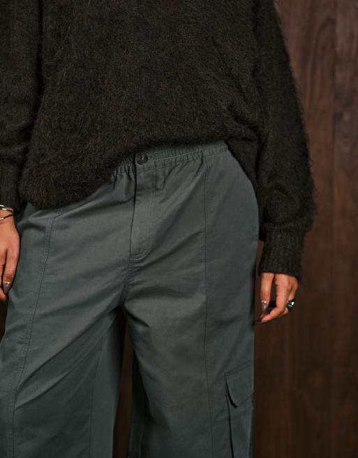 ASOS DESIGN Curve oversized utility pull-on pants with tab detail in khaki