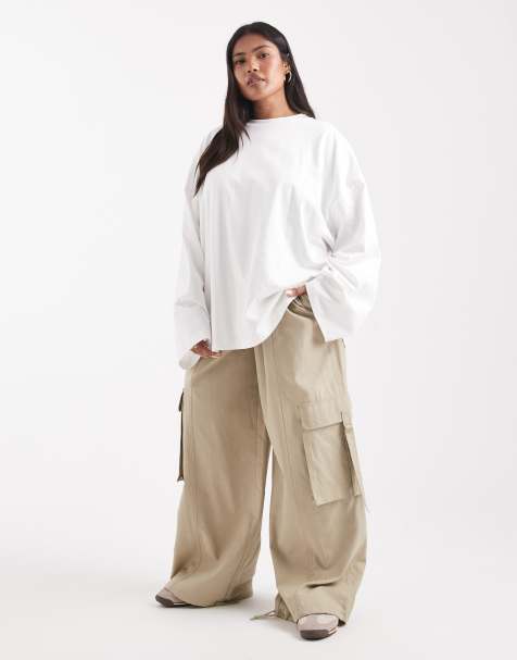 ASOS DESIGN Curve oversized utility pull on trousers in washed camel