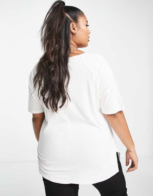 ASOS DESIGN Curve oversized v-neck t-shirt in rib in white | ASOS