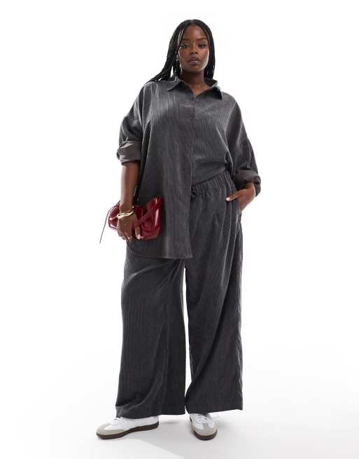 ASOS DESIGN Curve oversized variegated cord shirt in grey (part of a set), 2 of 4