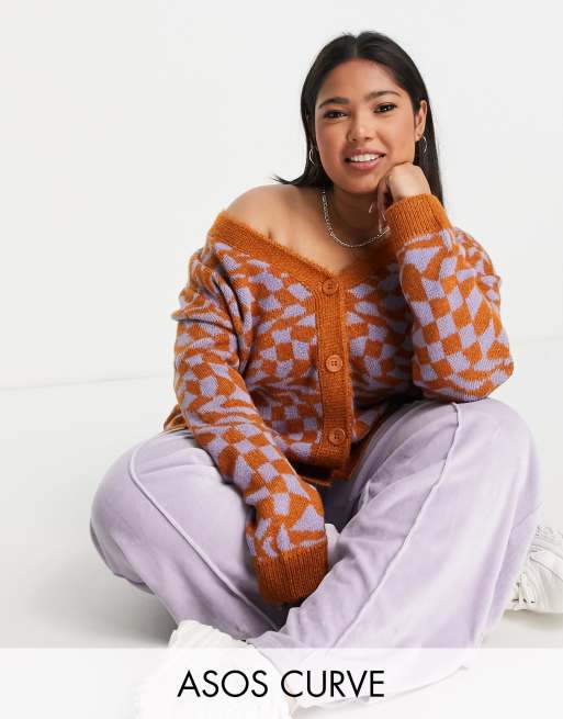 ASOS DESIGN Curve - Oversized vest met vervormde ruitprint