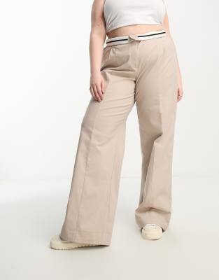 Asos Curve Asos Design Curve Oversized Wide Leg Chino Pants In Sand-green