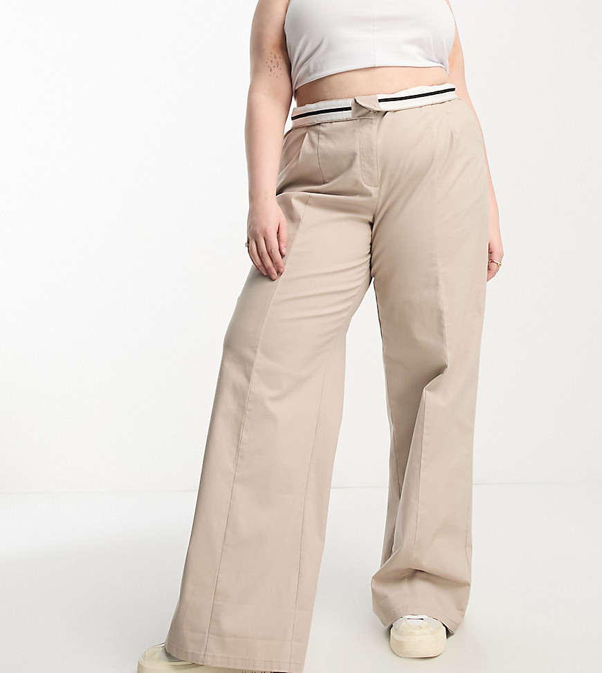 Asos Curve Asos Design Curve Oversized Wide Leg Chino Pants In Sand-green