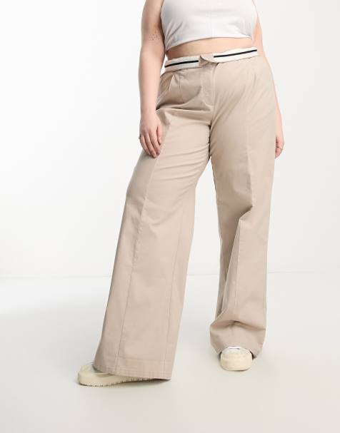 ASOS DESIGN Curve oversized wide leg chino trouser in sand - view 1
