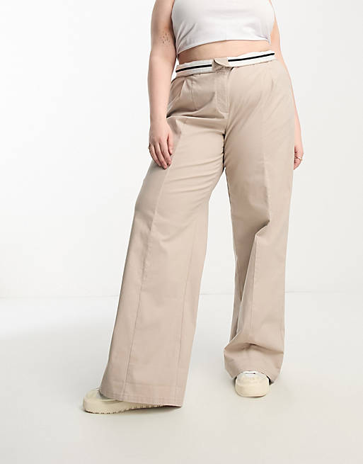 ASOS DESIGN Curve oversized wide leg chino trouser in sand | ASOS