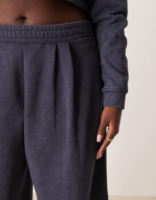 ASOS DESIGN Curve oversized wide leg trackies in washed navy (part of a set)