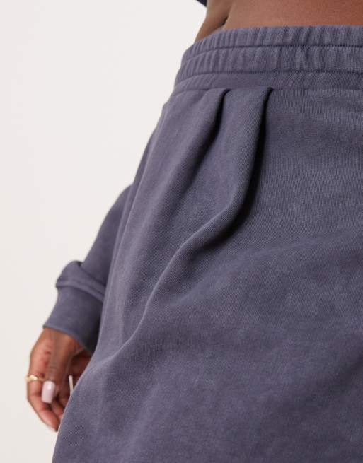 ASOS DESIGN Curve oversized wide leg trackies in washed navy (part of a set), 5 of 5