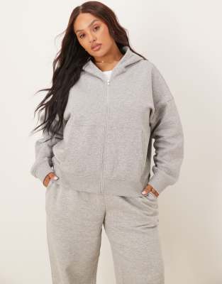 ASOS Curve ASOS DESIGN Curve oversized zip through brushback hoodie in grey marl