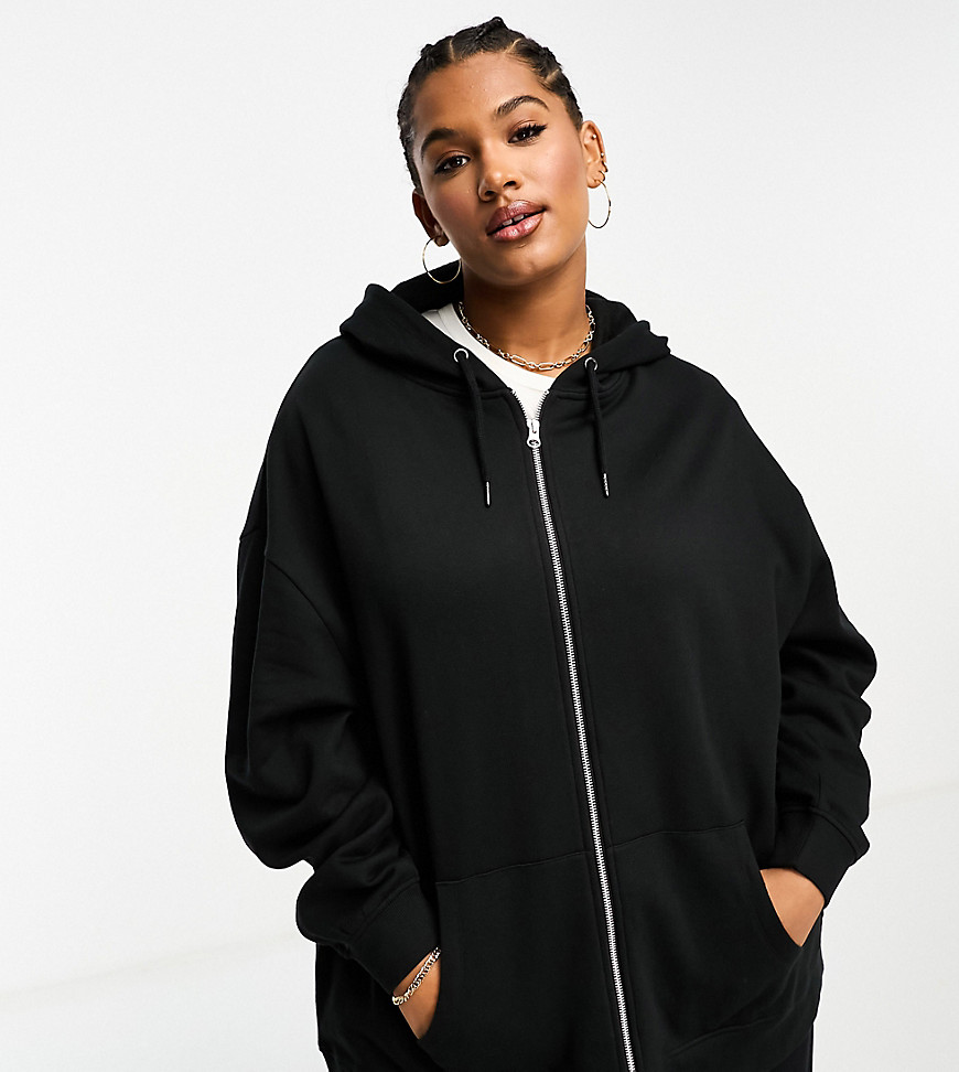 ASOS DESIGN Curve oversized zip through hoodie co-ord in black