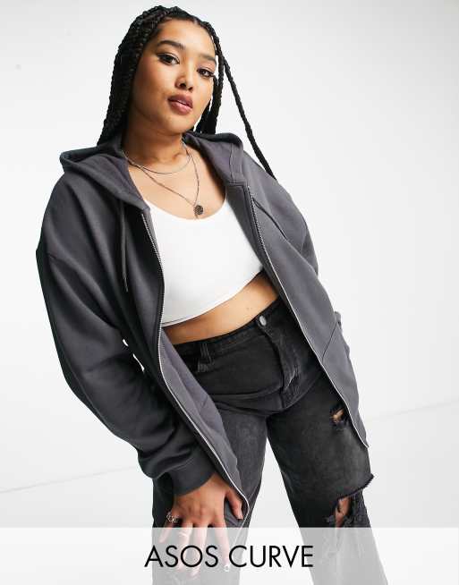 ASOS DESIGN cropped zip through hoodie in black