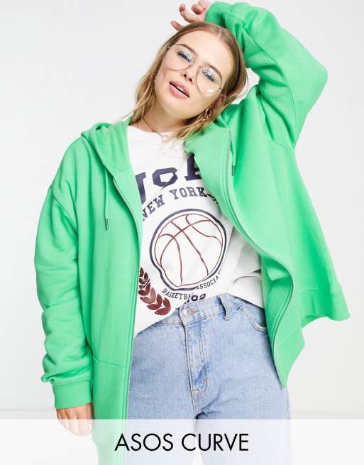 ASOS DESIGN Curve oversized zip through hoodie in green