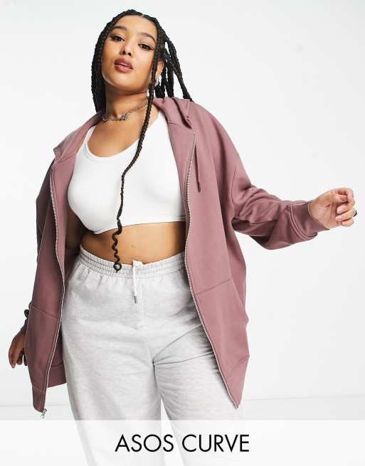 ASOS DESIGN Curve oversized zip through hoodie in mink