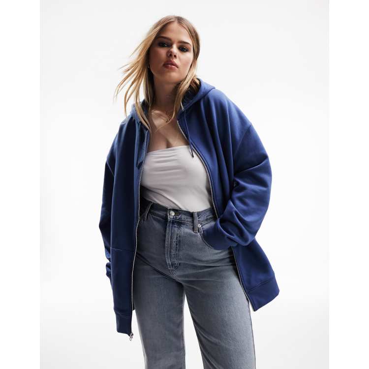 ASOS DESIGN Curve oversized zip through hoodie in navy