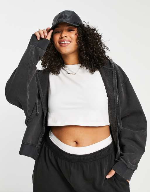 ASOS DESIGN Curve oversized zip through hoodie in washed black