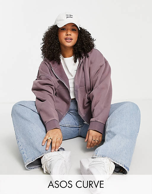  Curve oversized zip through hoodie in washed purple 