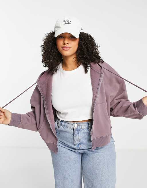 ASOS DESIGN Curve oversized zip through hoodie in washed purple, 4 of 4