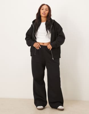 Asos Curve Asos Design Curve Oversized Zip Up Brushback Hoodie In Black
