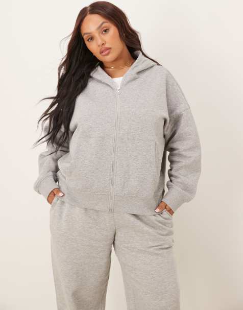 ASOS DESIGN Curve oversized zip up brushback hoodie in heather gray - view 1