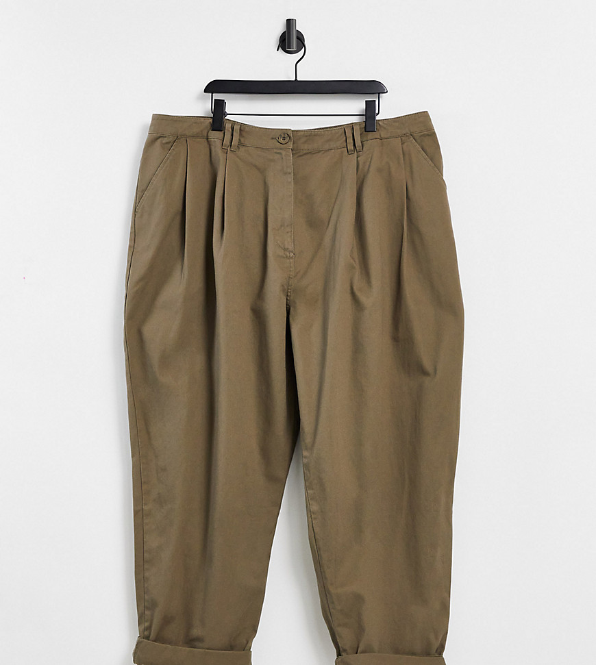 ASOS DESIGN Curve ovoid pleat front peg pant in olive green