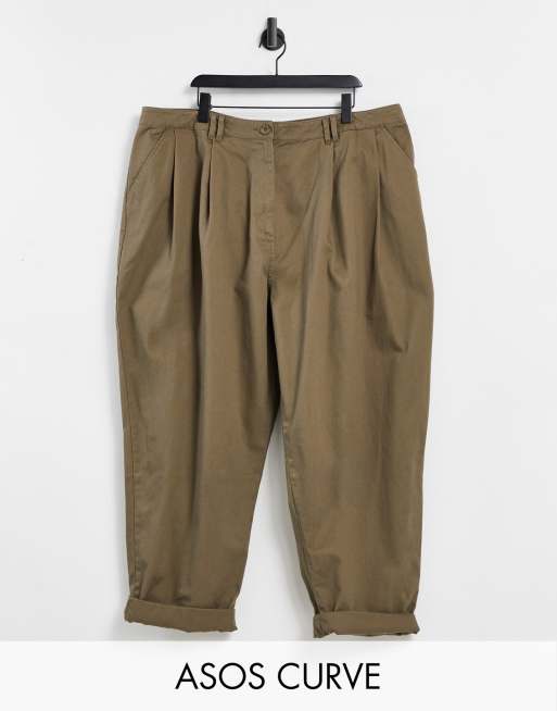 ASOS DESIGN ovoid pleat front peg pants in khaki