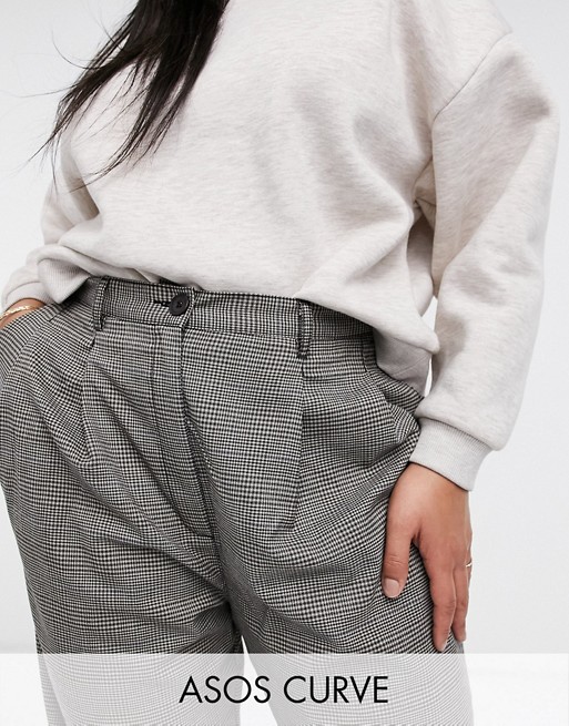 ASOS DESIGN Curve ovoid pleat front peg trouser in grey check