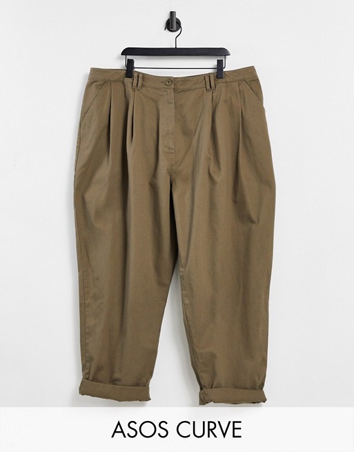 ASOS DESIGN Curve ovoid pleat front peg trouser in olive green
