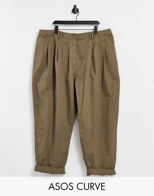 ASOS Design Curve - Ovoid - Smaltoelopende broek met plooien aan de voorkant in olijfgroen