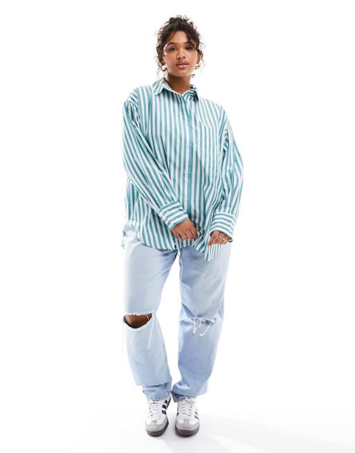 ASOS DESIGN Curve – Oxford-Hemd in gestreiftem Grün