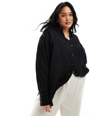 Asos Curve Asos Design Curve Oxford Shirt In Cheesecloth In Black