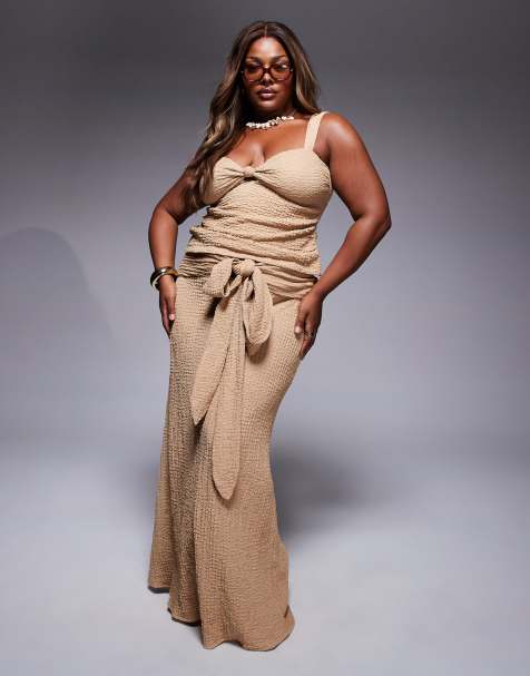 ASOS DESIGN Curve - Ozzy - Co-ord strandset met textuur in beige - view 1