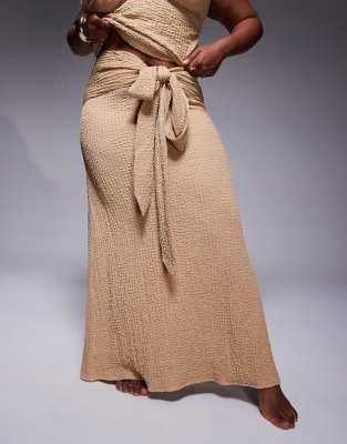 Asos Curve Asos Design Curve Ozzy Textured Knot Front Maxi Beach Skirt In Neutral