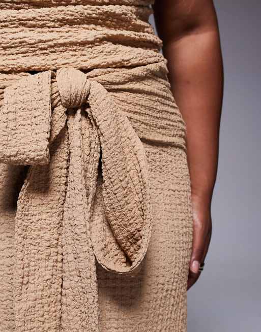 ASOS DESIGN Curve Ozzy textured knot front maxi beach skirt in beige