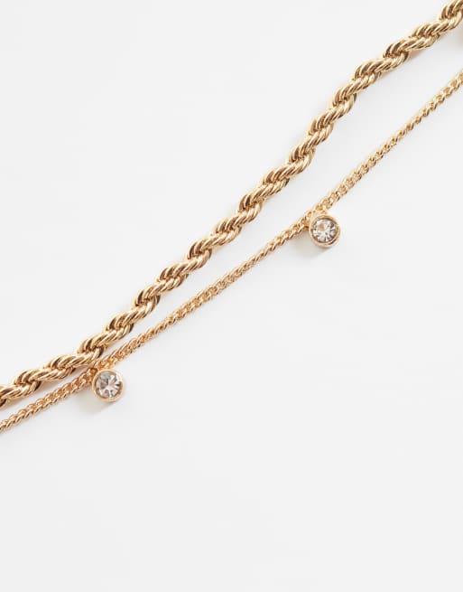 ASOS DESIGN Curve - pack de 2 collares con cadena retorcida y detalle de strass en tono dorado, 4 de 4