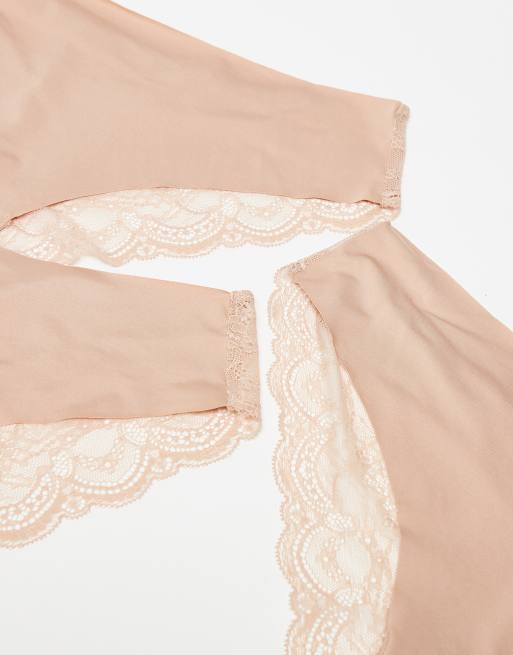 ASOS DESIGN Curve pack de 3 braguitas brasileñas sin VPL con ribete de encaje en beige - BEIGE, 2 de 3