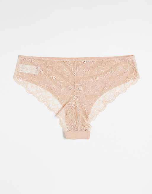 ASOS DESIGN Curve pack de 3 braguitas brasileñas sin VPL con ribete de encaje en beige - BEIGE, 3 de 3