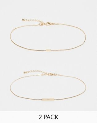 Asos Curve Asos Design Curve Pack Of 2 Anklets With Bar Detail In Gold Tone