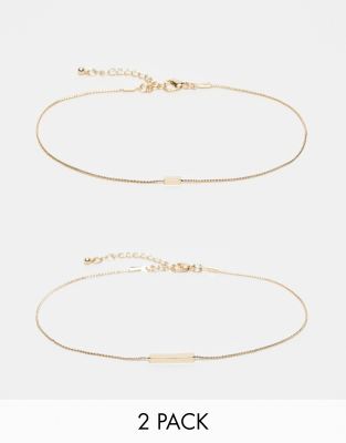 ASOS Curve ASOS DESIGN Curve pack of 2 anklets with bar detail in gold tone