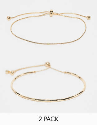 ASOS Curve ASOS DESIGN Curve pack of 2 bracelets with simple toggle detail in gold tone