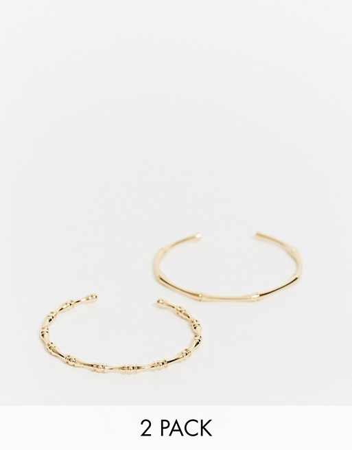 ASOS DESIGN Curve pack of 2 cuff bracelets in bamboo design in gold tone