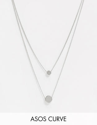 ASOS DESIGN Curve  2er-Set Halsketten mit zwei Scheiben, Silberfarben Silber