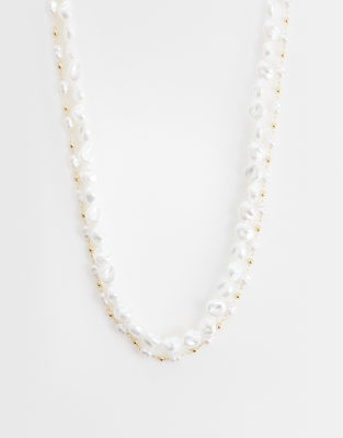 Asos Curve Asos Design Curve Pack Of 2 Mini Freshwater Faux Pearl Necklace-white In Gold