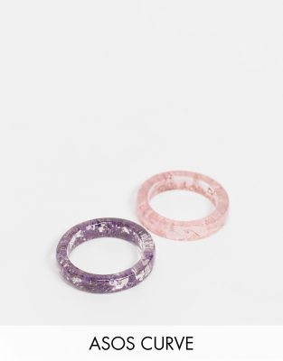 ASOS DESIGN Curve pack of 2 rings with floral plastic resin in pink and purple - ASOS Price Checker