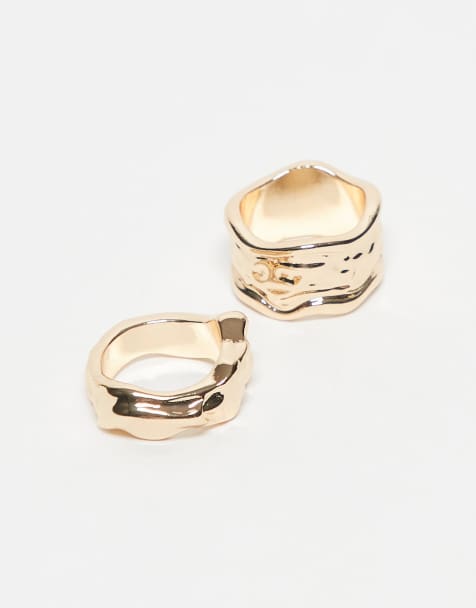 ASOS DESIGN Curve  pack of 2 rings with molten detail in gold tone - view 1