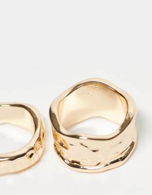 Asos Curve Asos Design Curve Pack Of 2 Rings With Molten Detail In Gold