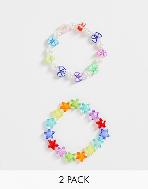 ASOS DESIGN Curve pack of 2 stretch bracelets with butterfly and star beads